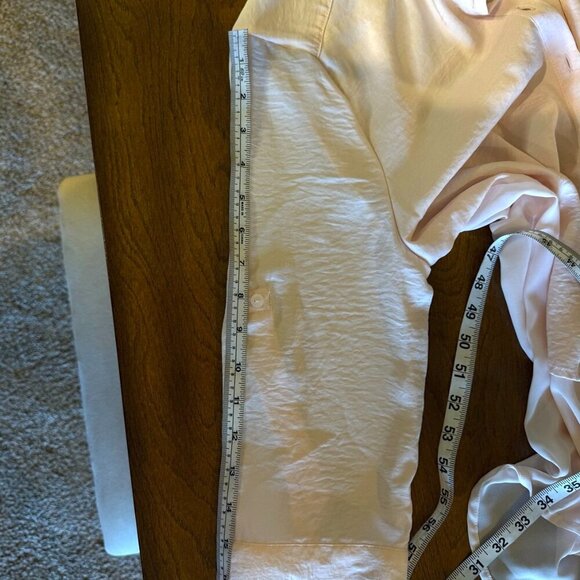 Reitmans pink partial sheer 3/4 length sleeved collared button feminine flowy - Picture 10 of 12